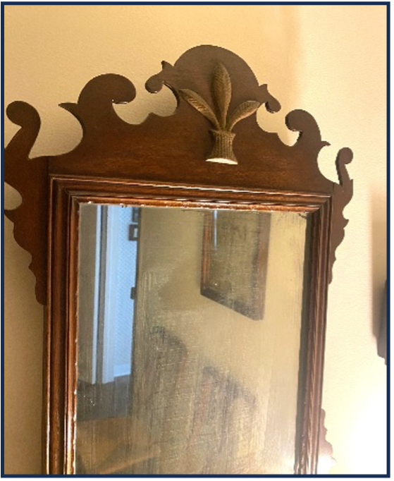 Chippendale Looking Glass, England 1800-1825, Mahogany 25-1/2”h x 11-1/2”w