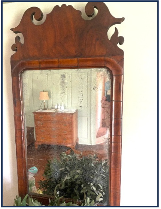 Looking Glass Eng.or N.Europe 1760-1800, Walnut/pine 23-1/2”h x 12”w