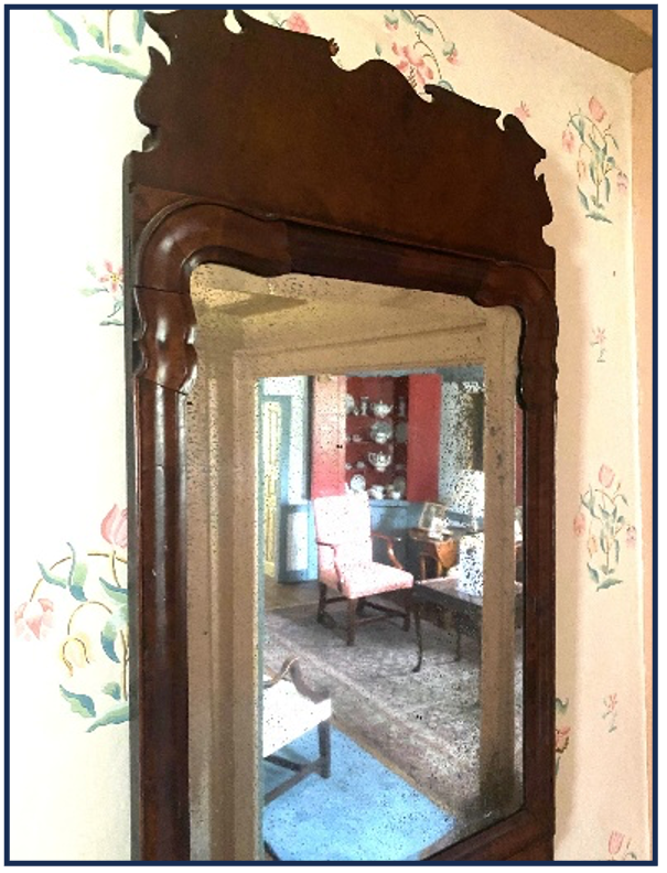 Looking Glass Northern Europe 1760-1800, Walnut/Pine 28”h x 14-5/8”w