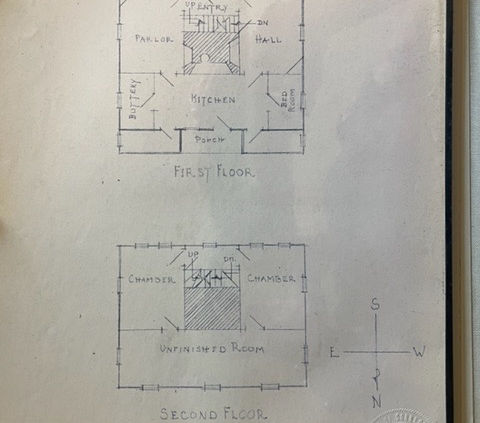 Mather Homestead original 1778 floor plan drawn by Bertha Mather in 1956