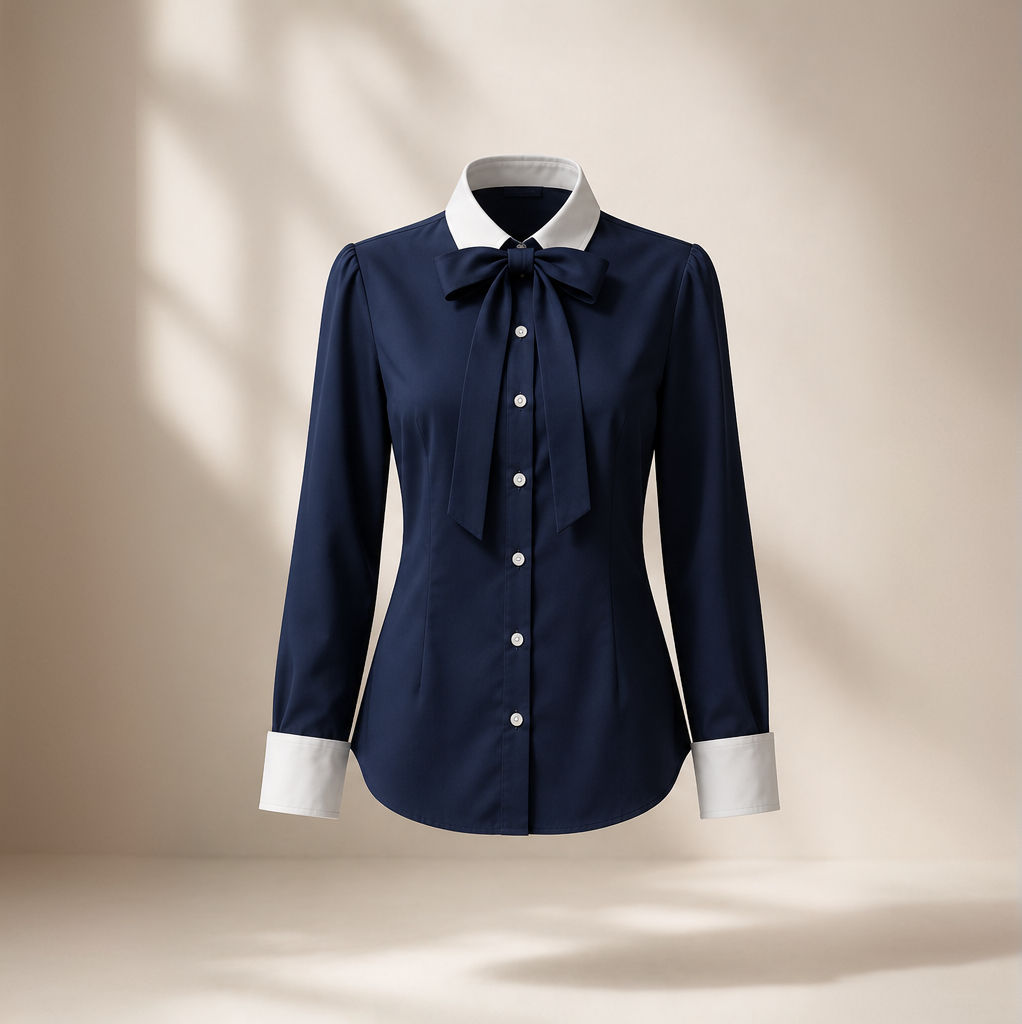 Camisa Feminina Azul-escuro de Estilo Coreano