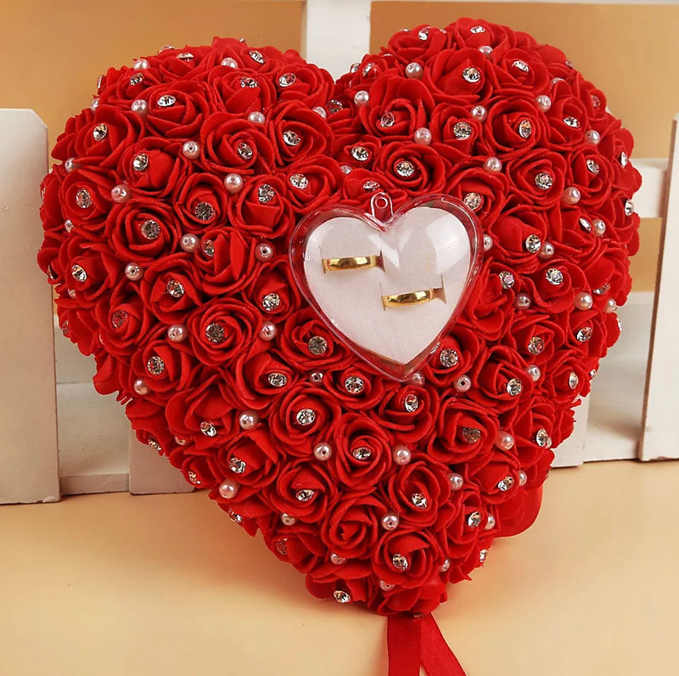 Thumbnail: Heart Shape Wedding Ring Pillow Favors Hang Ring Box with Rhinestone Pearl Flowe