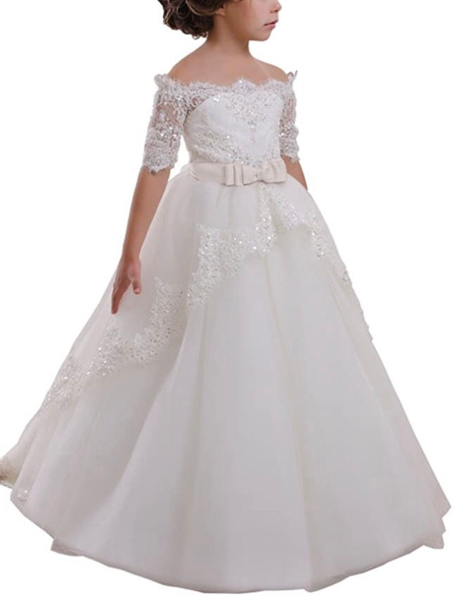 Thumbnail: Elegant Flower Girl Lace Beading First Communion Dress 2-12 Years Old