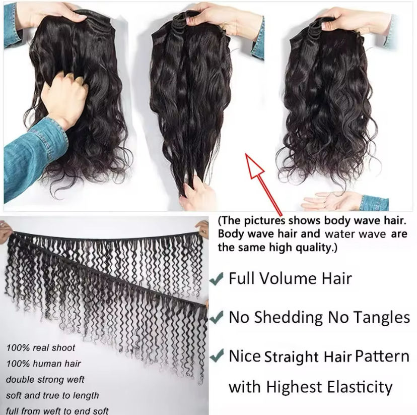 Thumbnail: Water Wave Human Hair Bundles Curly Deep Wave 3 Bundles Brazilian Natural Black 