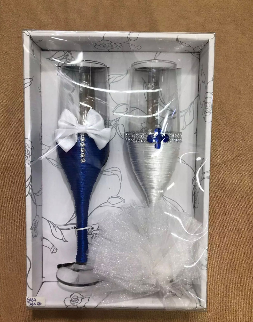 Thumbnail: 1 Pair Wedding Wine Glass Champagne Glass Red Wine Cup Blue Dress Champagne Gobl