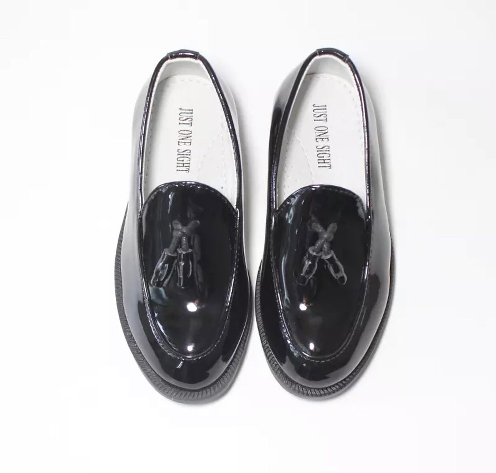 Thumbnail: US Boys Dress Shoes Black Faux Leather Slip On Tassel Loafers Wedding P
