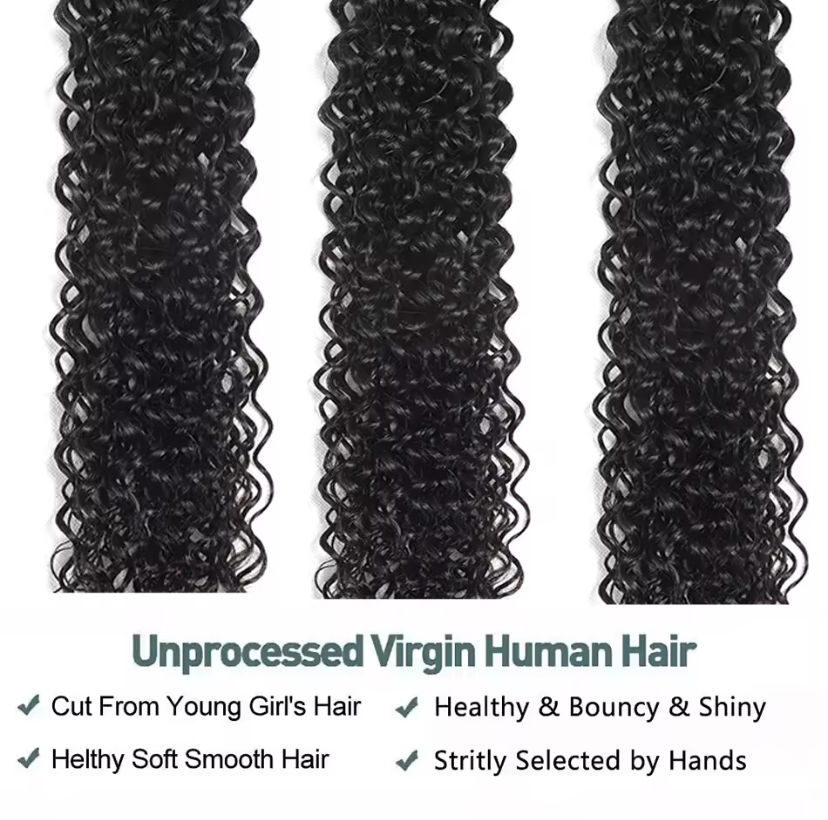 Thumbnail: Water Wave Human Hair Bundles Curly Deep Wave 3 Bundles Brazilian Natural Black 