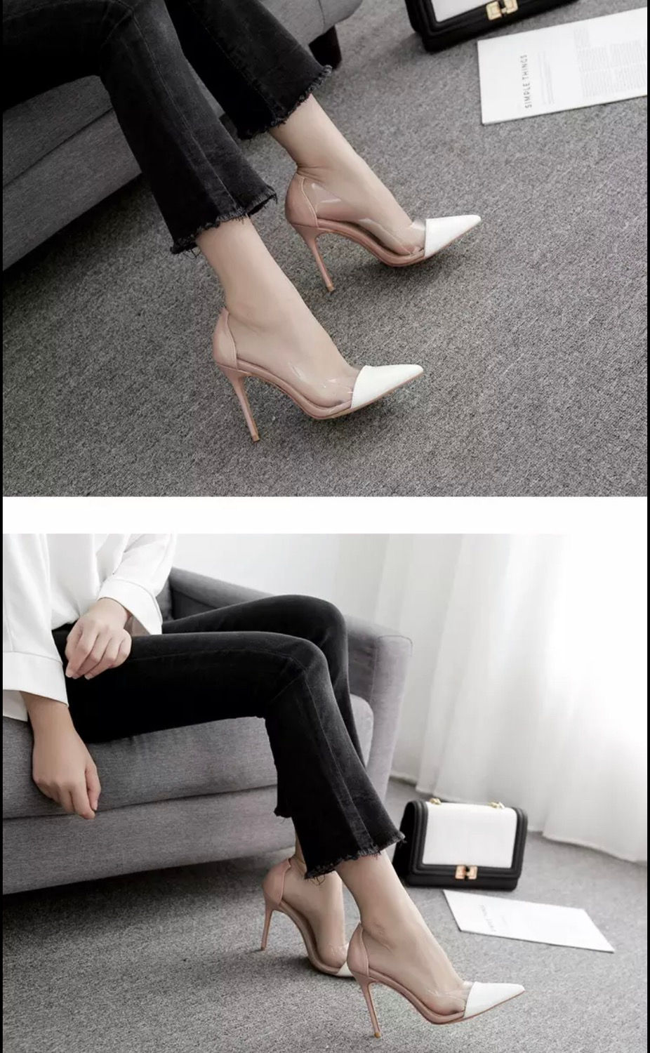 Thumbnail: women sandals PU Slip On 11cm Thin Heels High heels Pointed Toe Shallow Cover He