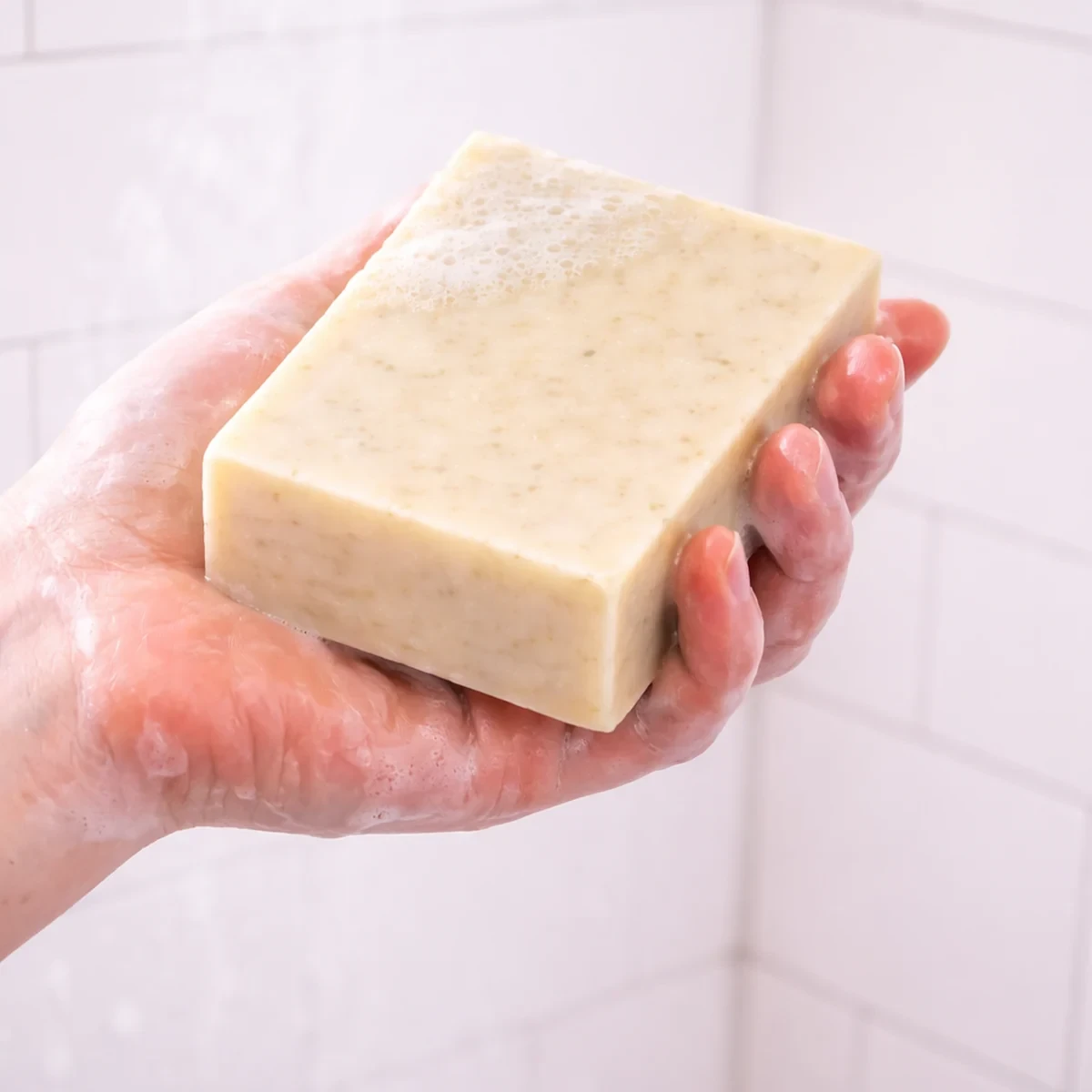 Monte Verde Bar Soap — single bar shown in use