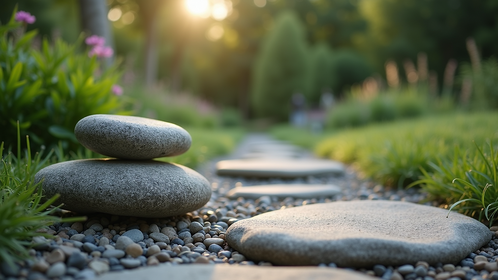 Eye-level view of landscaped stones in a garden