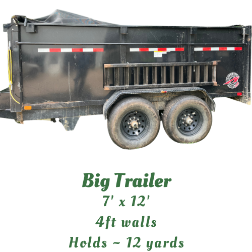 A 12 cubic yard dump trailer ready for your unwanted debris