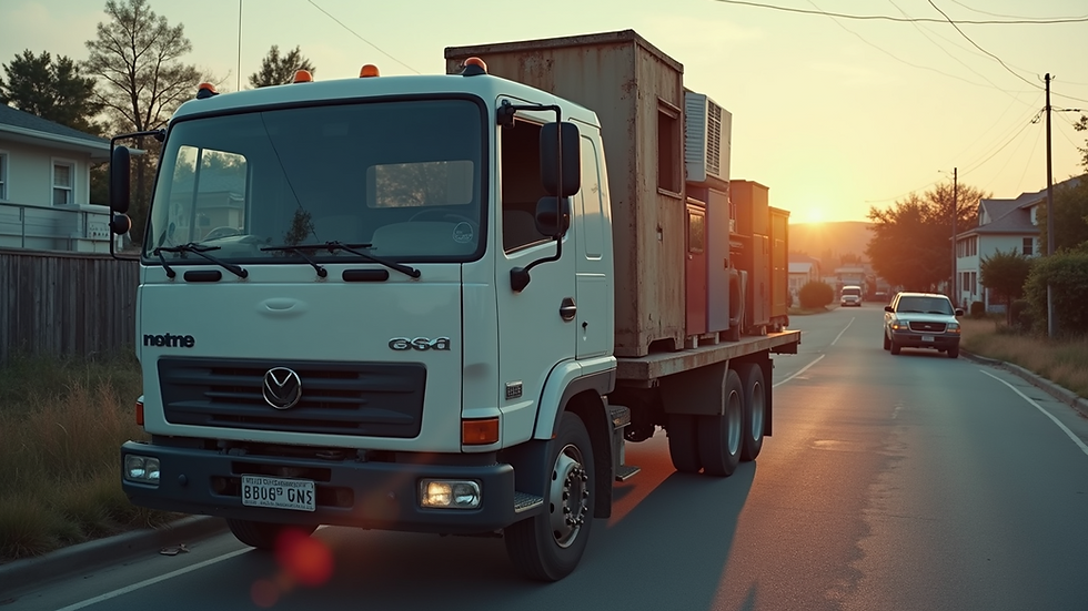 High angle view of a junk removal truck with appliances in the back