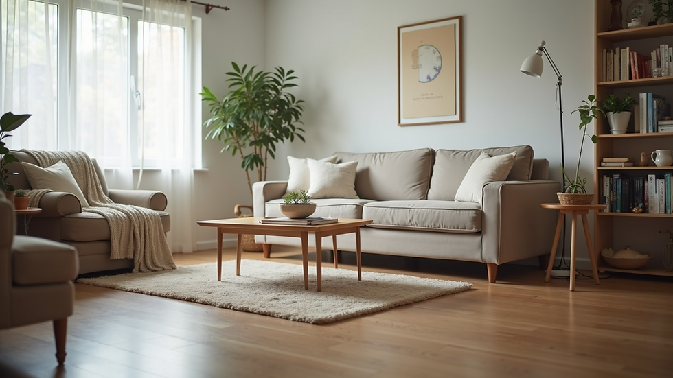 Eye-level view of a clean living room after junk removal