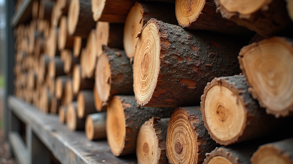 Close-up view of seasoned firewood logs stacked neatly