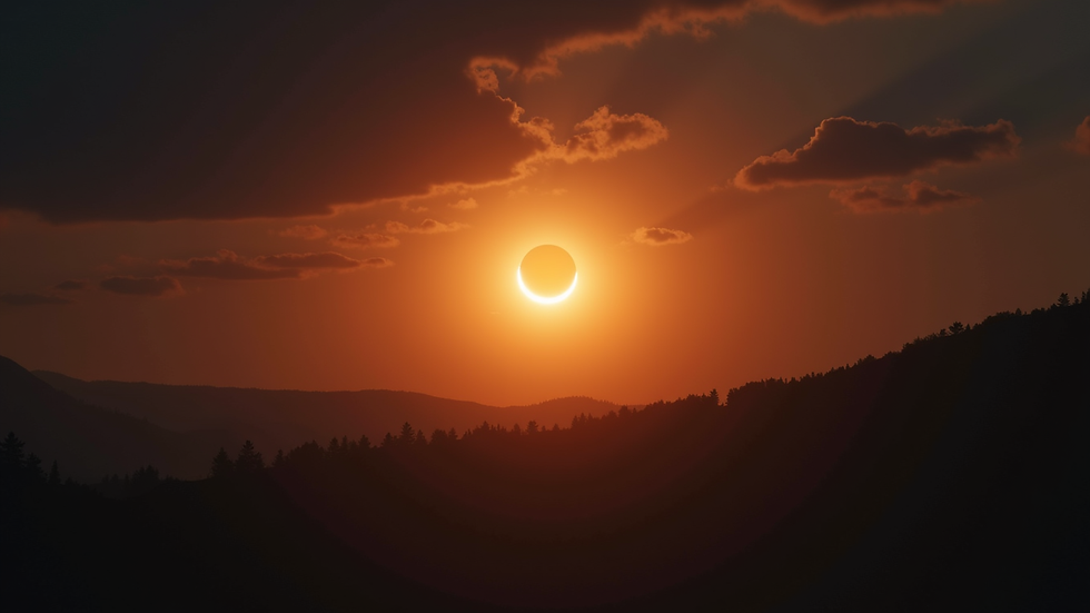 Eye-level view of a solar eclipse with a dramatic sky