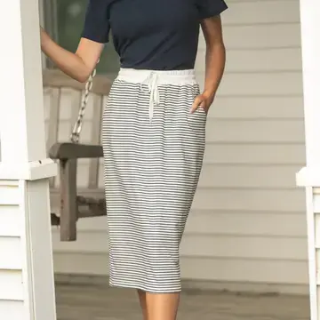 Robyn Striped Drawstring Midi Skirt