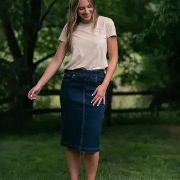 Sandra Dark Wash Denim Midi Skirt