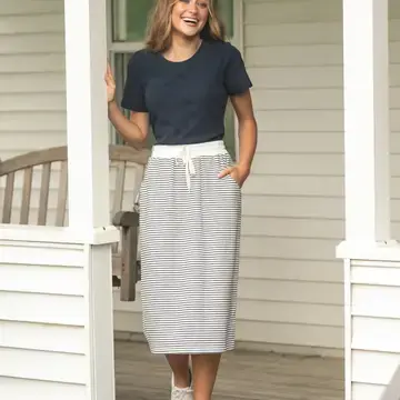 Robyn Striped Drawstring Midi Skirt