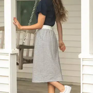 Robyn Striped Drawstring Midi Skirt