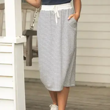 Robyn Striped Drawstring Midi Skirt