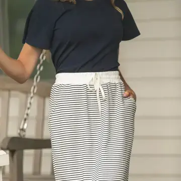 Robyn Striped Drawstring Midi Skirt