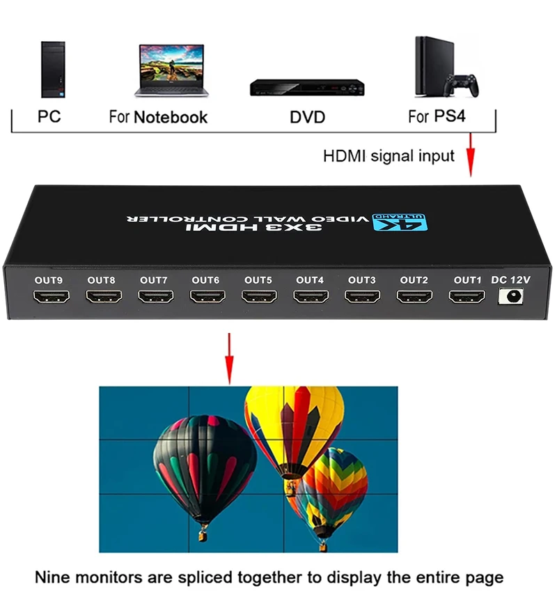 Miniatura: Controlador Vídeo Wall 4k 3x3 9 Telas Hdmi Com Nota Fiscal
