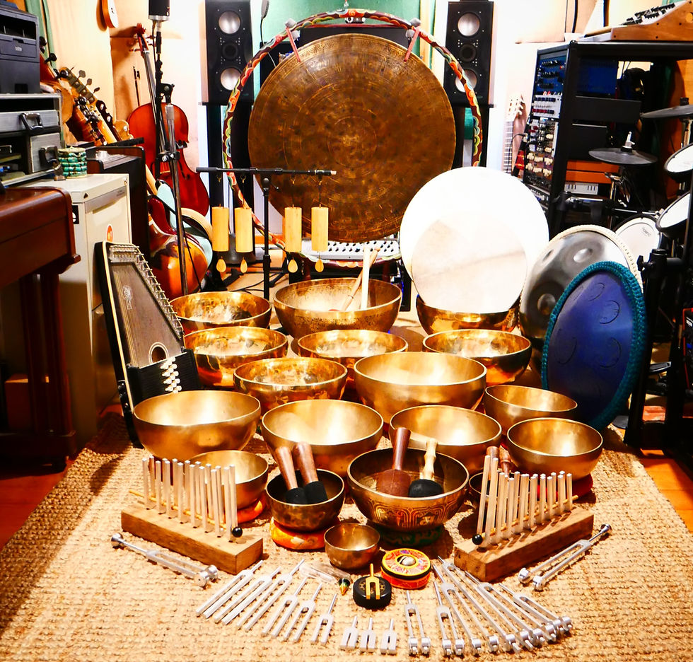 A variety of sound healing instruments