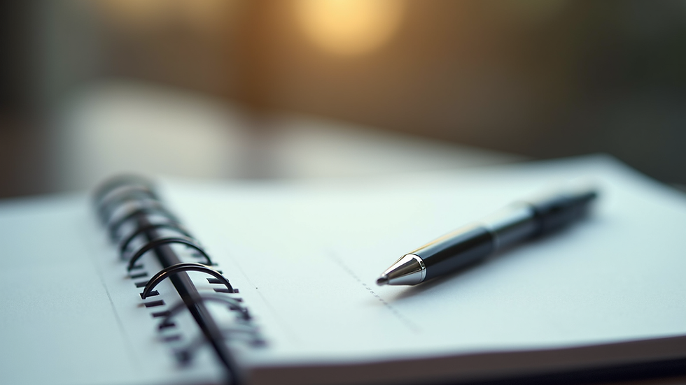 Close-up view of a planner with notes and a pen