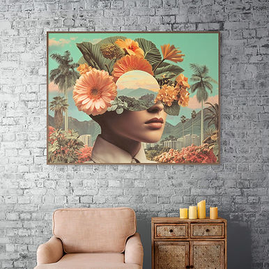Surreal Female Portrait with Floral Elements Canvas Print