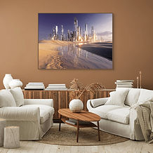 Futuristic Sci-Fi City Reflected In Desert Sands Poster