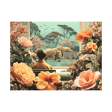 Surreal Safari Scene With Elephants Zebras Poster