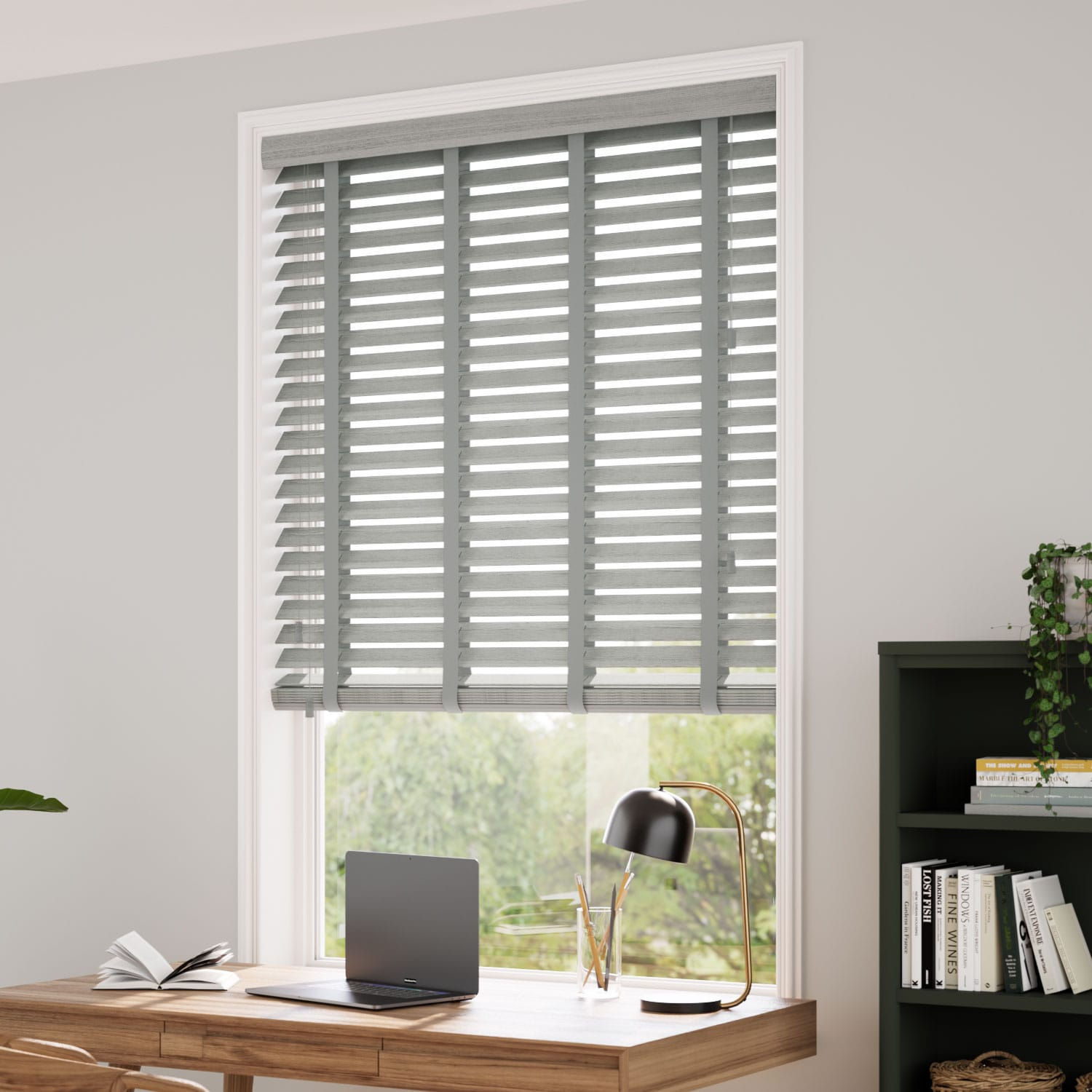 Atlanta Warm Grey & Tin Faux Wood Blind - 50mm Slat