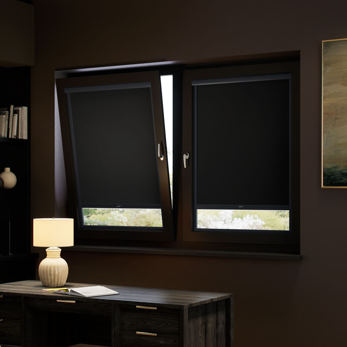 Stick On Blackout Atomic Black Roller Blind