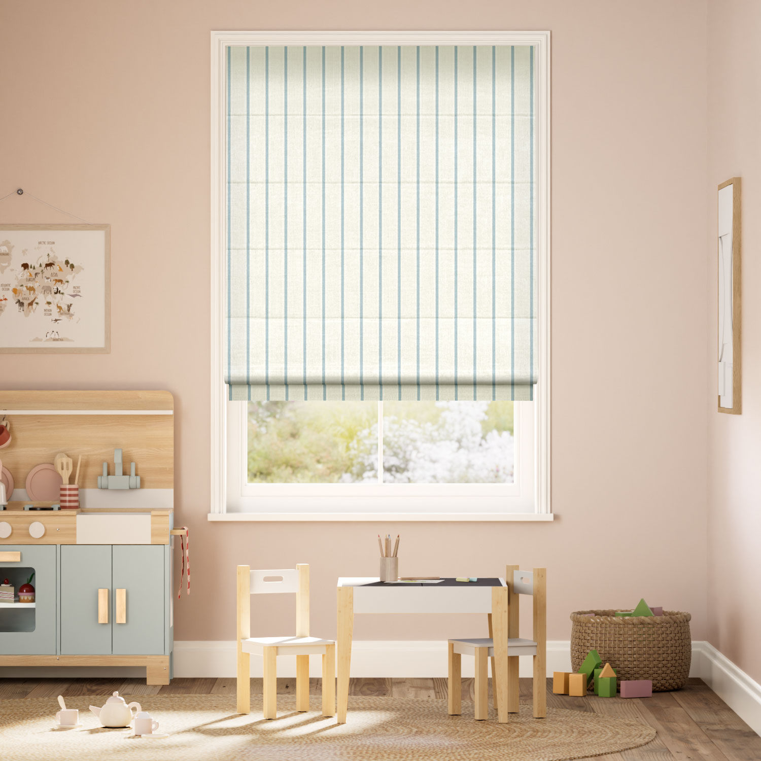 Twill Stripe Sky Blue Roman Blind