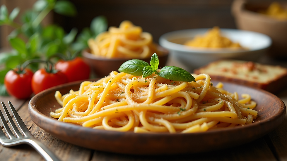 Close-up view of a rustic wooden table filled with assorted freshly made Italian pasta