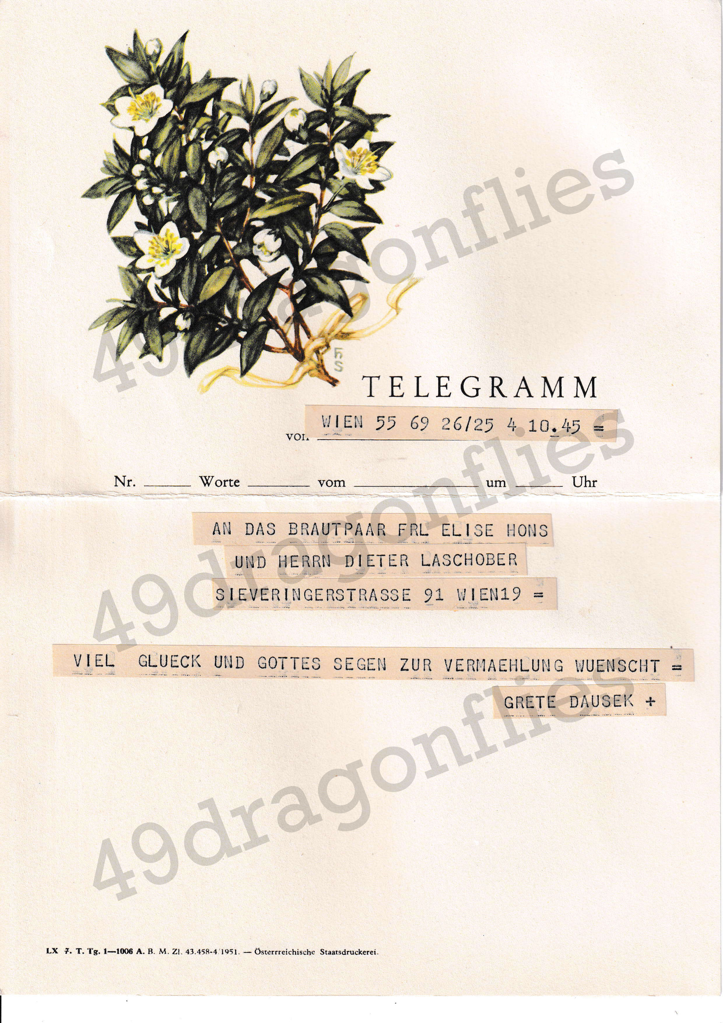 German Vintage Wedding Telegram
