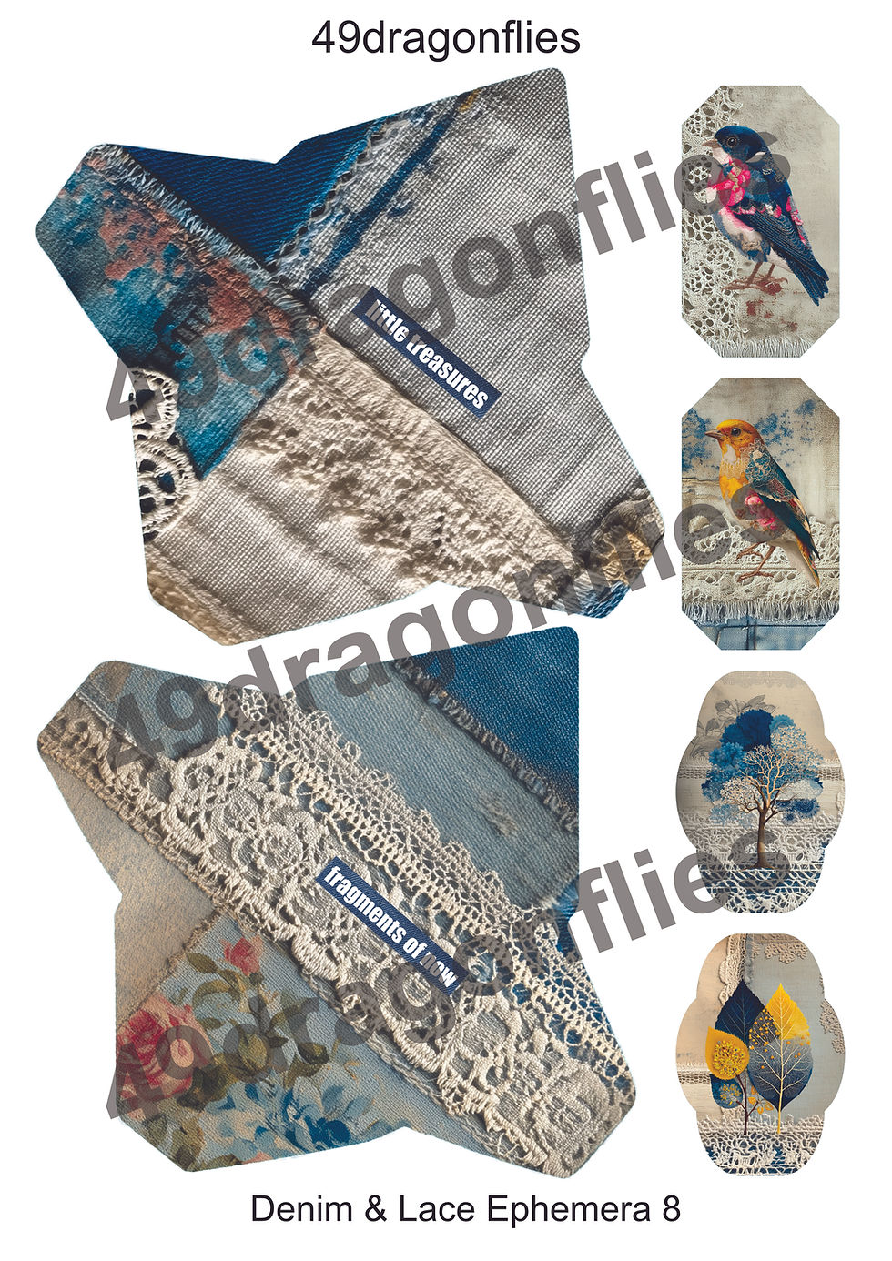 Thumbnail: Denim and Lace Ephemera US LETTER Size