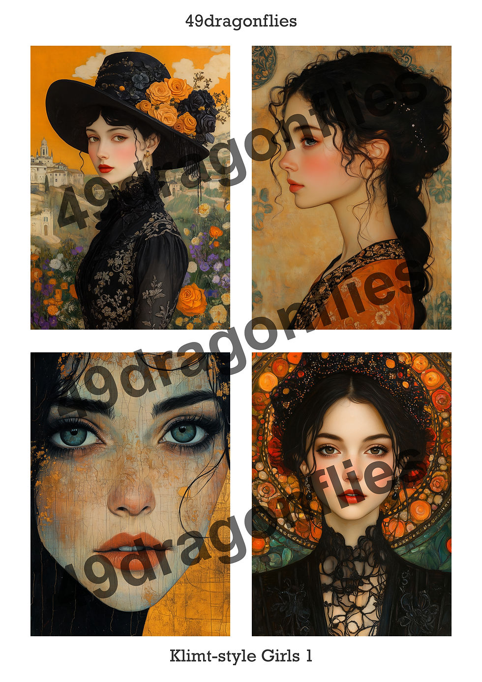 Klimt-Style Girls A4 Size
