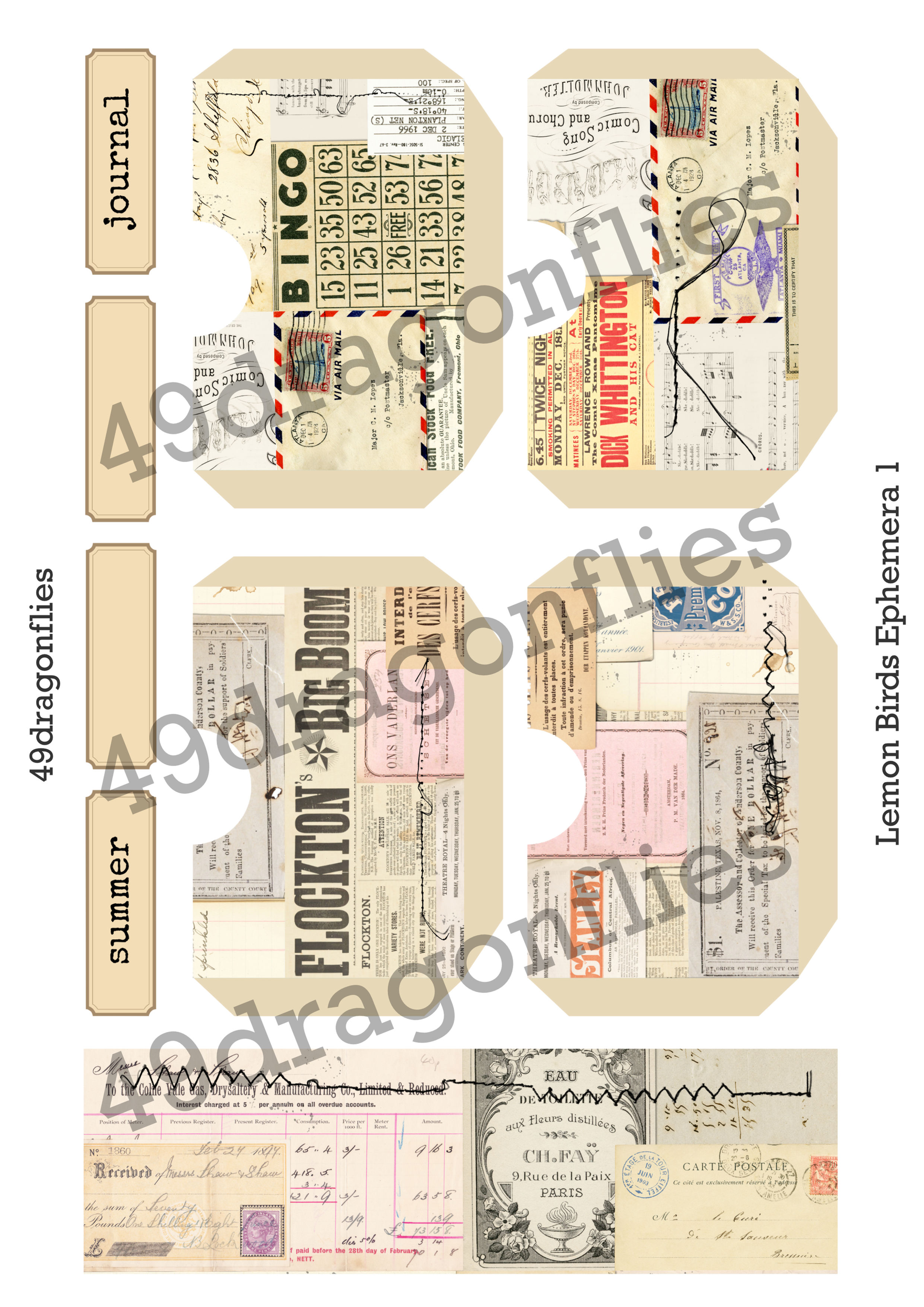 Lemon Birds Ephemera US LETTER SIZE