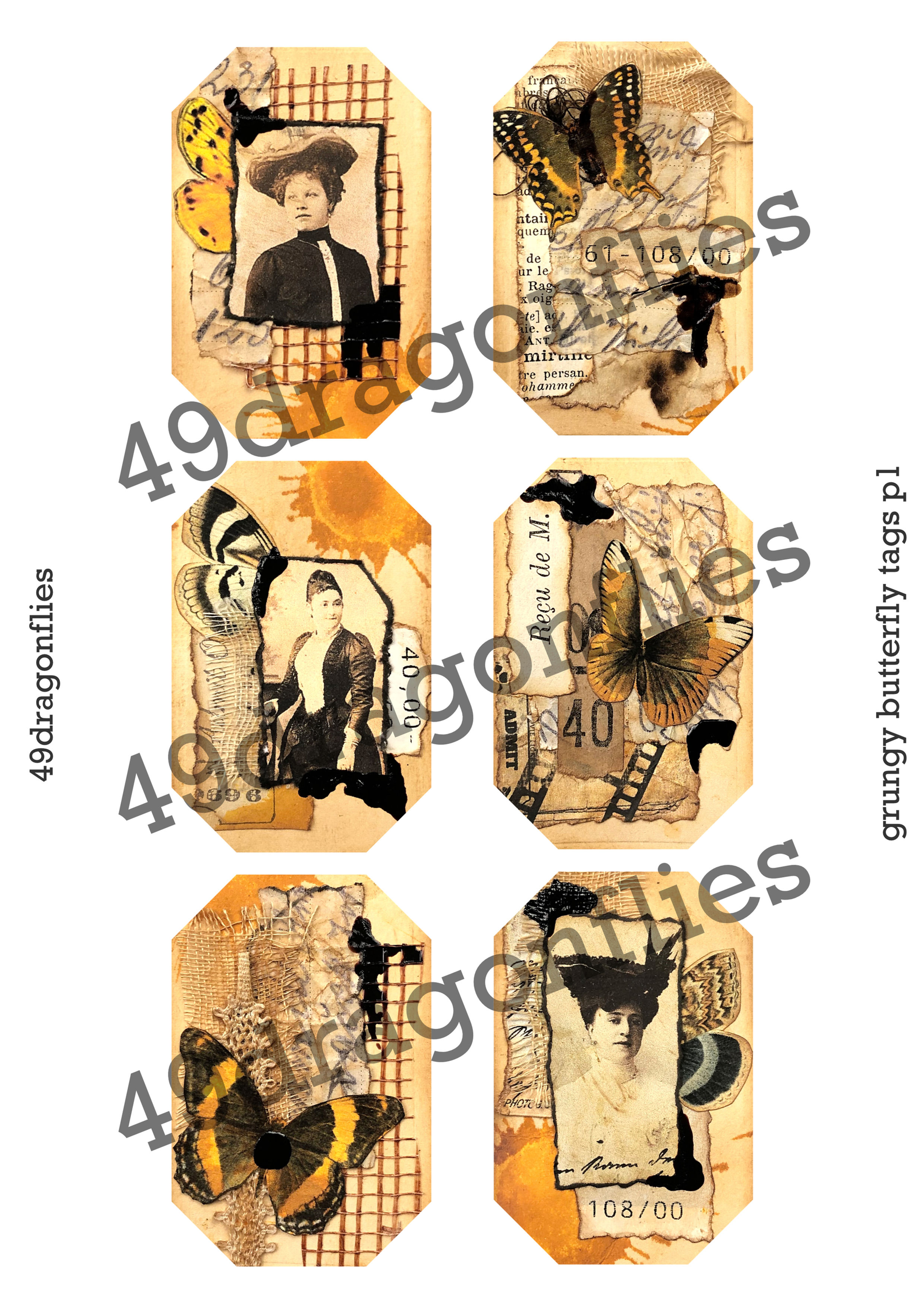 Grungy Butterfly Tags Set 1