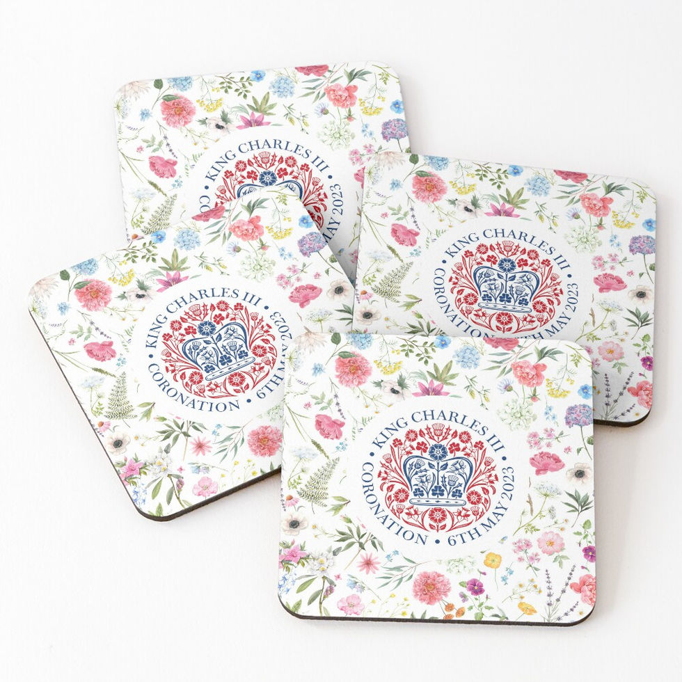 King Charles III The Coronation Emblem 2023 Red-Blue Floral Pattern: Coasters (set of 4)