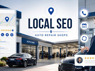 Local SEO for auto repair shops showing Google Business Profile, map visibility, customer reviews, calls, bookings, and repeat visits.