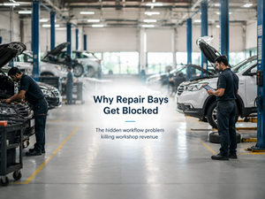 Modern auto repair workshop thumbnail about why repair bays get blocked