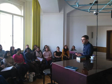 Cohort 7 & 8 students meet author Marek Sindelka in Prague, Czechia