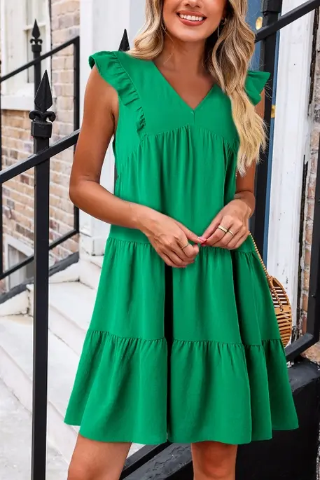 Ruffle V-Neck Tiered Mini Dress