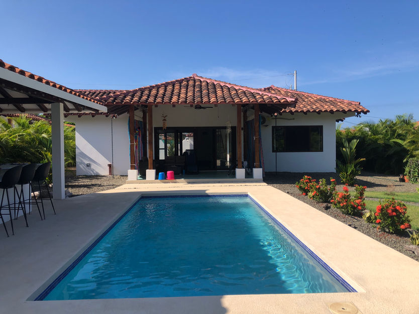 Private pool area at modern tropical home near Playa Arenal in Pedasí