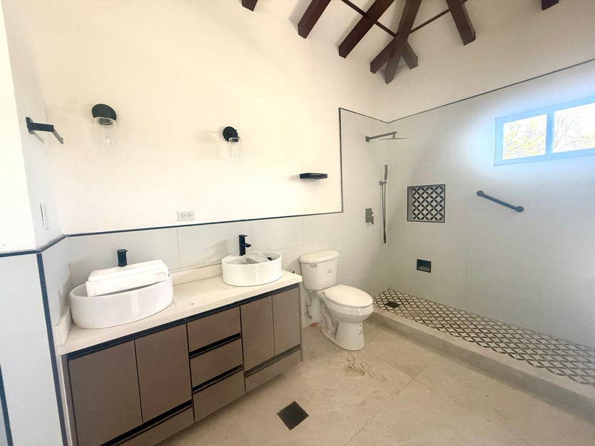 Master bathroom in Casa Haizea with bathtub and vanity