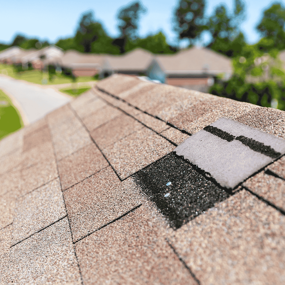 storm damaged shingle roof close up