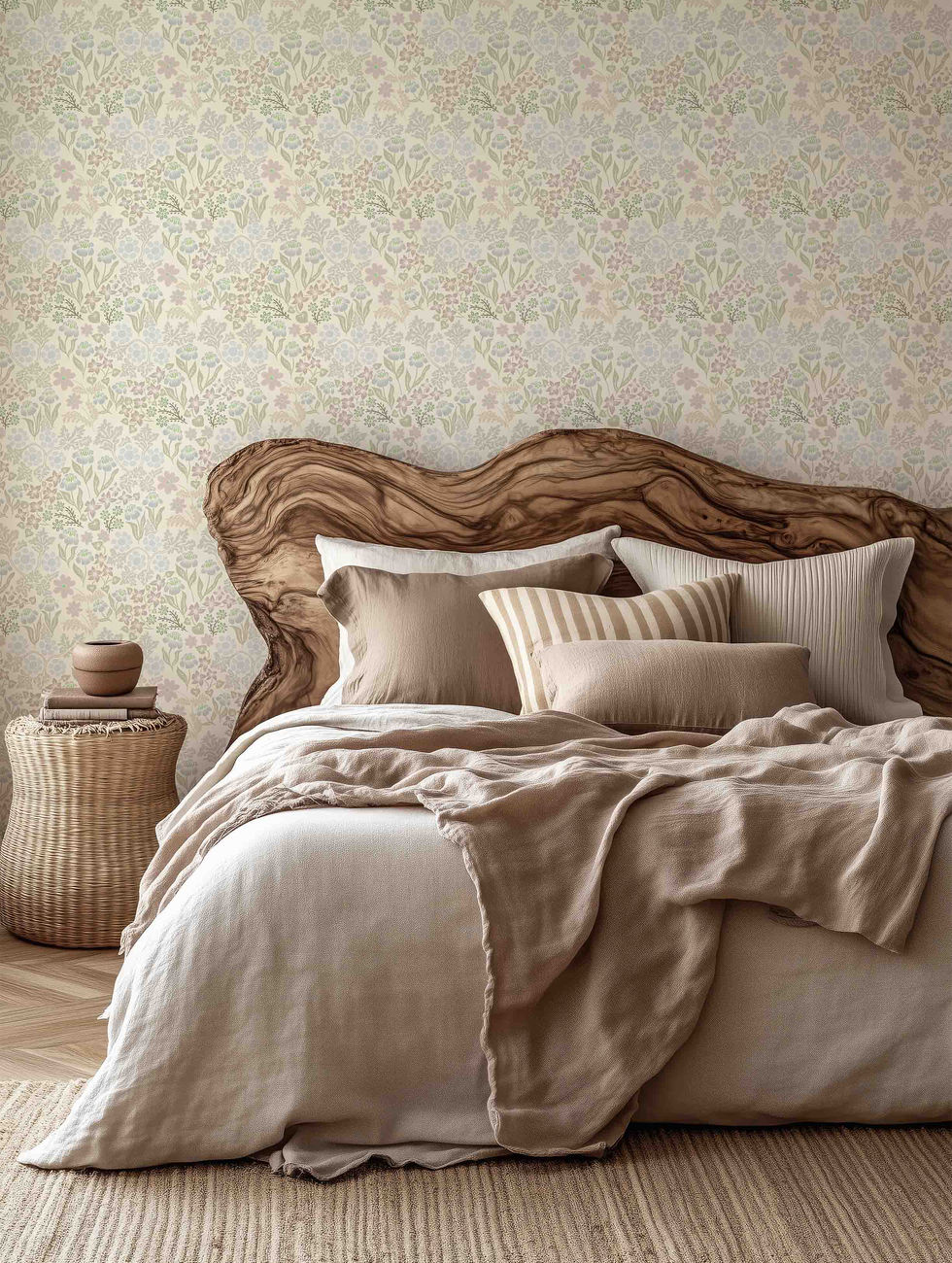 bed with wooden headboard_enchanted