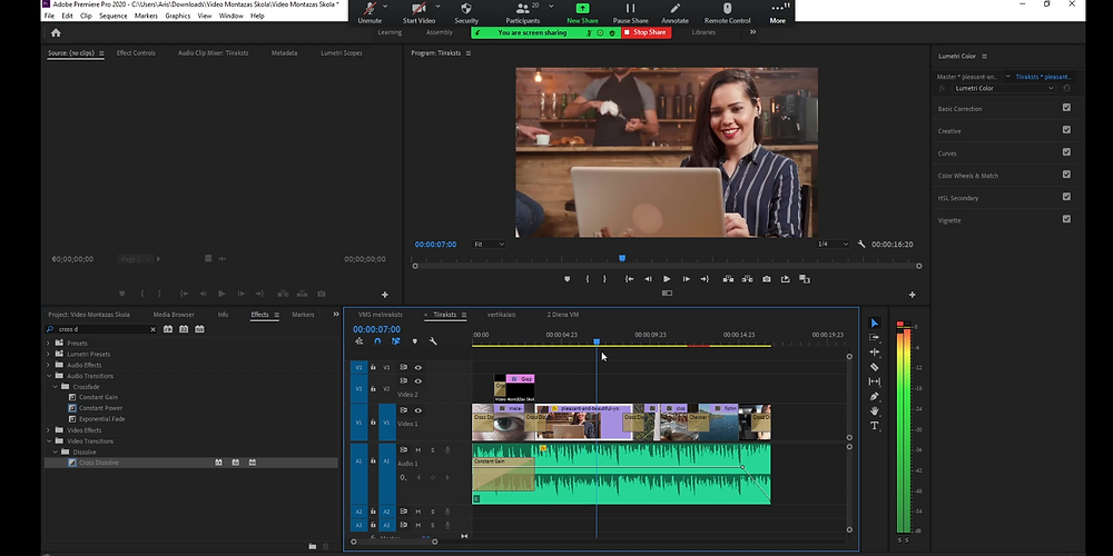 Video montāžas skola, adobe premiere